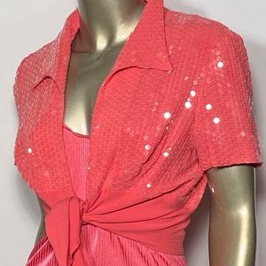 Vintage Sequin Tie Front Bolero Barbie  Pink